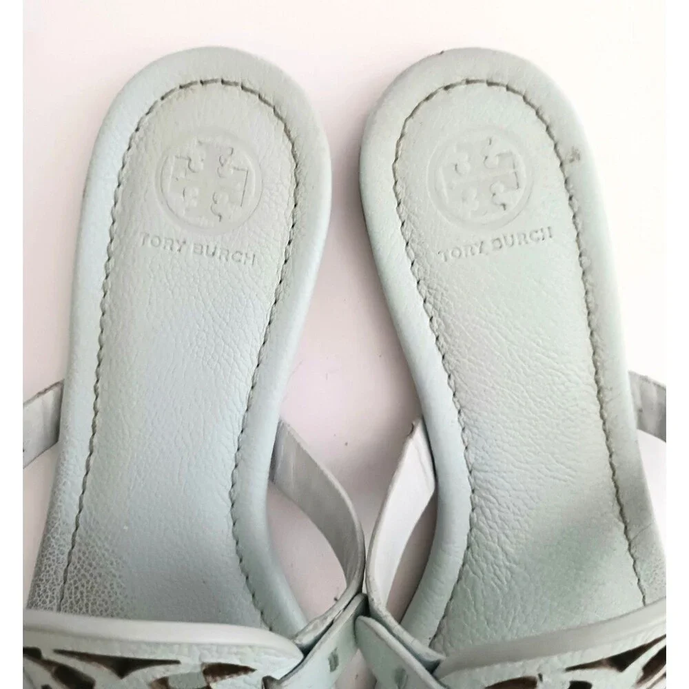 Tory Burch Miller Thong Sandal Ice Blue Pebbled Leather 7.5M w Dustbag